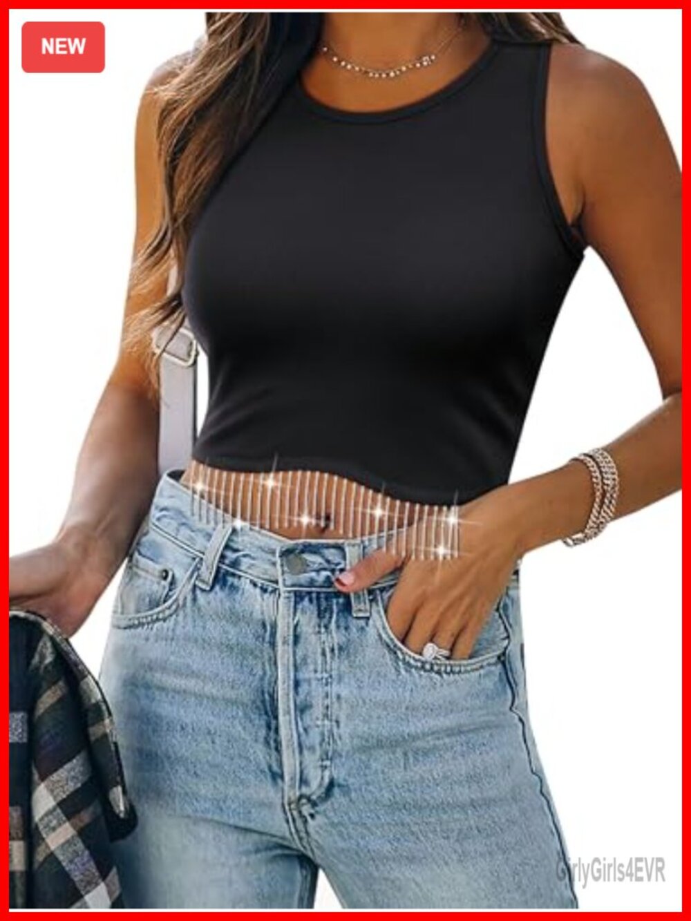 Nlife Womens Sparkly Fringe Tank Top Cowgirl Tassel Sleeveless Crop Top